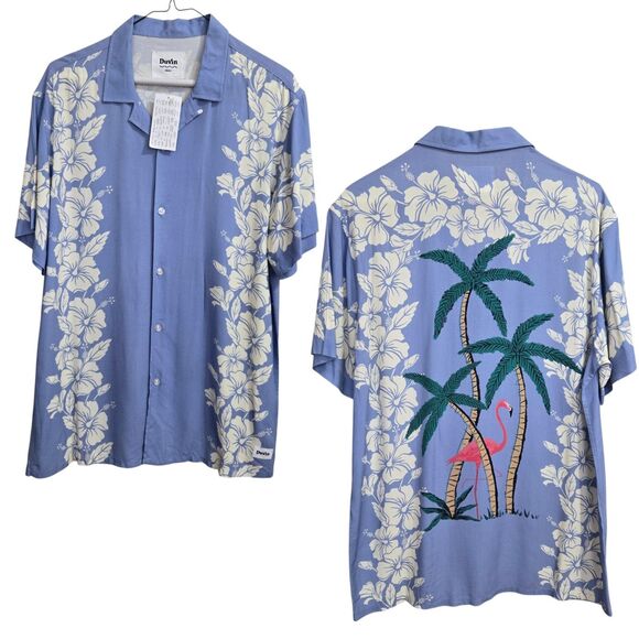 Duvin Design Tropical Floral Shirt Mens S Palm trees Flamingo Camp Resort NEW - Picture 1 of 6